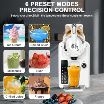 Slushie Machine for Home, No Ice Needed Slushy Machine & Frozen Drink Machine, 6 Presets, Real-Time Temp Display, Auto-Clean Slushy Maker Machine for Margaritas, Frappes, Milkshakes, Party Size(White)