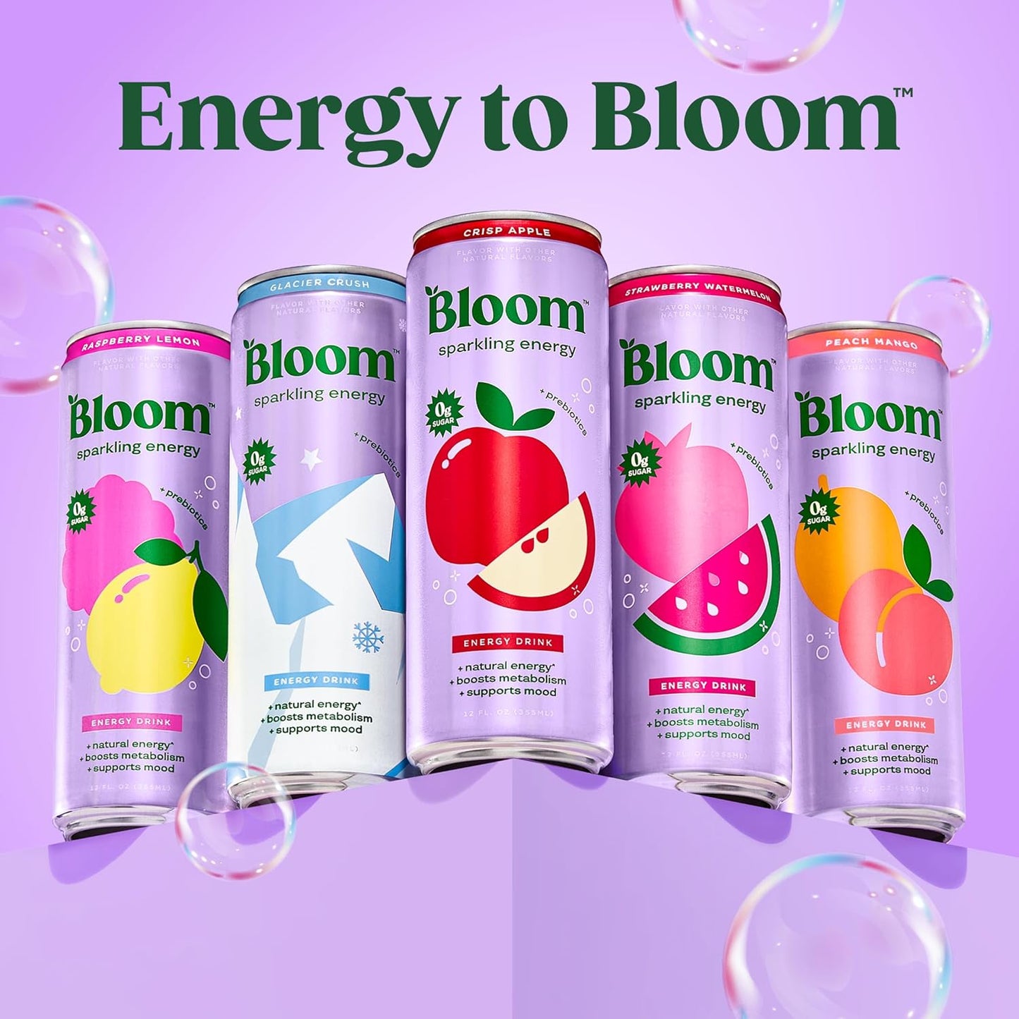 Bloom Nutrition Sparkling Energy Drink - Natural Caffeine, Zero Sugar, 180Mg Caffeine - Antioxidant-Rich W/Green Coffee Bean, Green Tea Extract, Prebiotics - Cherry Lime - 12Oz 12 Pk