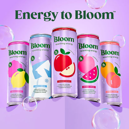 Bloom Nutrition Sparkling Energy Drink - Natural Caffeine, Zero Sugar, 180Mg Caffeine - Antioxidant-Rich W/Green Coffee Bean, Green Tea Extract, Prebiotics - Cherry Lime - 12Oz 12 Pk