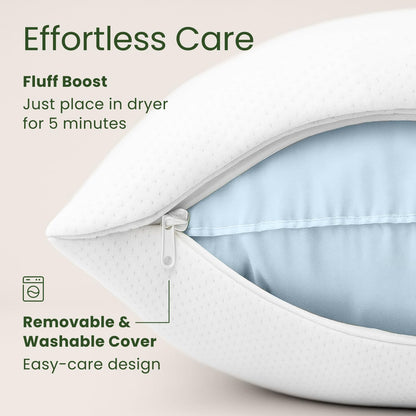 Memory Foam Pillows Queen Size Set of 2 - Cooling Bed Pillows for Sleeping - Back, Stomach, Side Sleeper Firm, Comfy Cool Shredded - 2 Pack, Rayon Derived from Bamboo