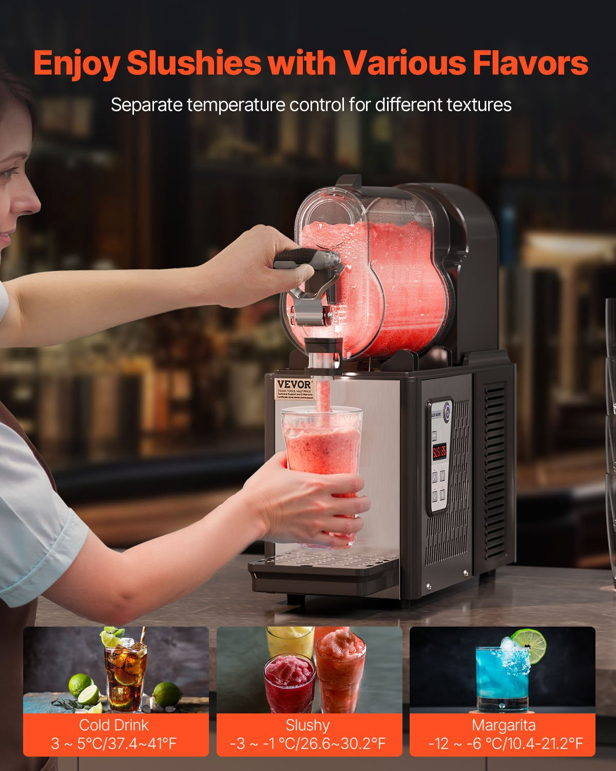 Commercial Slushy Machine, 3L Single Bowl Slush Drink Maker, 330W Drink Machine with Temperature Preservation, Stainless Steel Home Slush